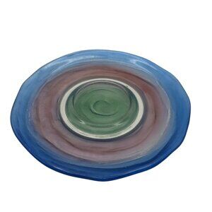 Hand Blown Glass Saucer Multicolor 6 Inch Decorative Plate Centerpiece
